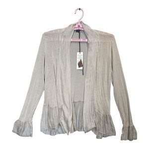 Piazza‎ Del Tempio Tan Open Front Long Sleeve Ruffled Cardigan, Size L